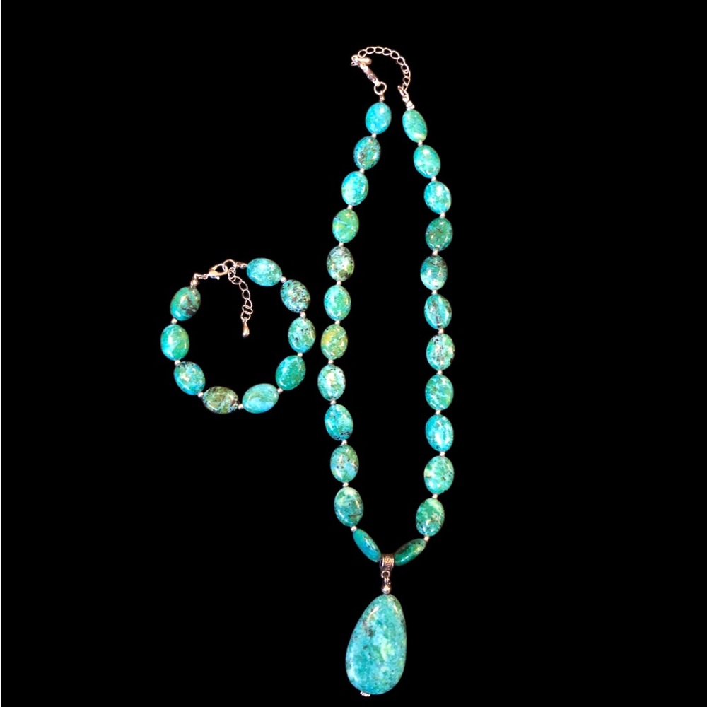 Stauer Beautiful Earth & Sea Teal Chrysocolla Stone Necklace & Bracelet